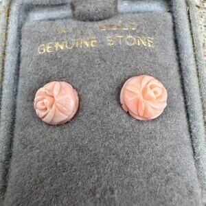 Vintage Tiana 14k solid gold Carved Coral Rose Stud Earrings